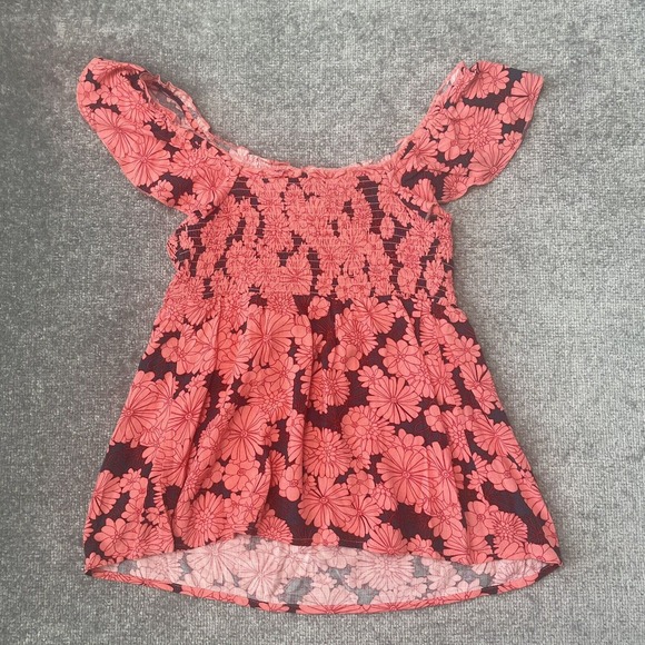 Isabel Maternity Shirt Womens Small Salmon Floral Off Shoulder Lightweight NEW - Picture 8 of 8